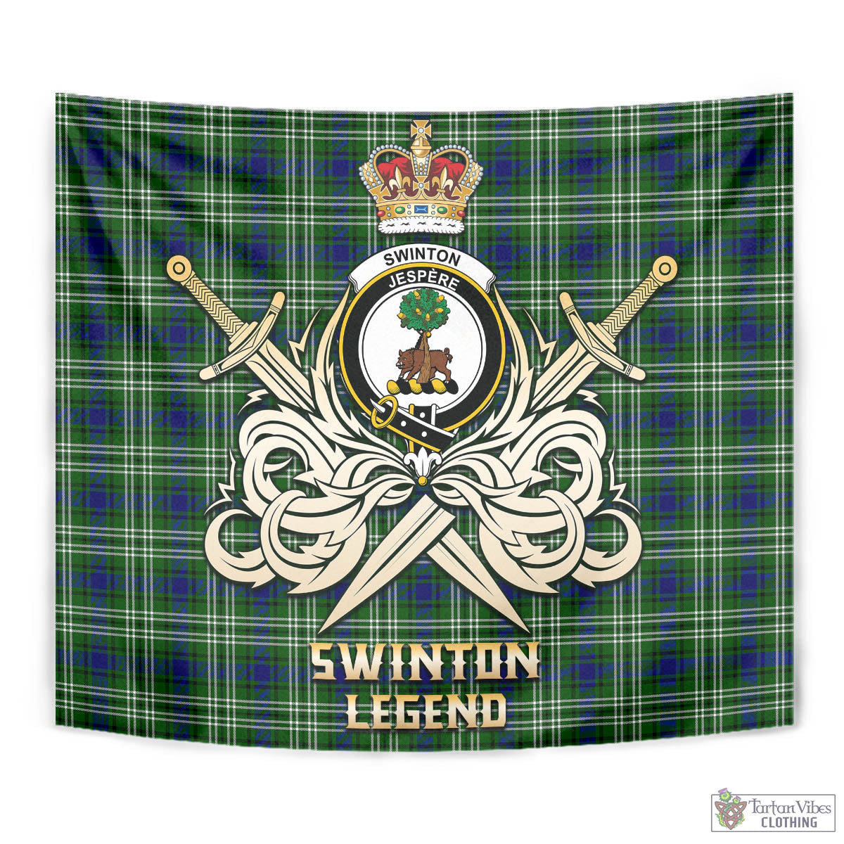Tartan Vibes Clothing Swinton Tartan Tapestry with Clan Crest and the Golden Sword of Courageous Legacy