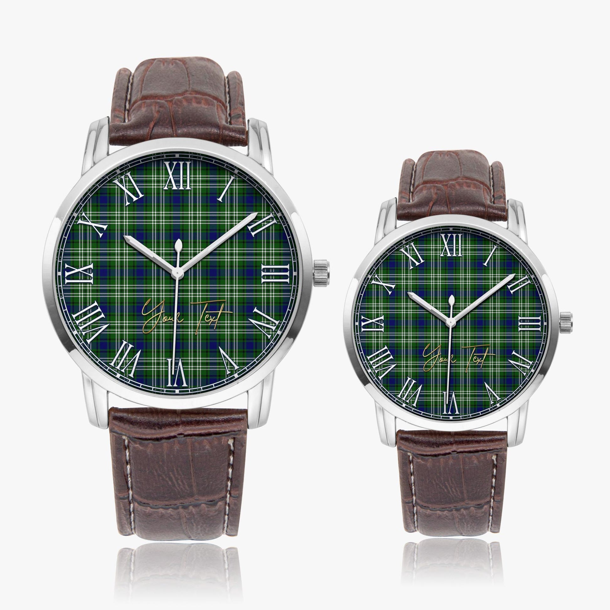 Swinton Tartan Personalized Your Text Leather Trap Quartz Watch Wide Type Silver Case With Brown Leather Strap - Tartanvibesclothing Shop