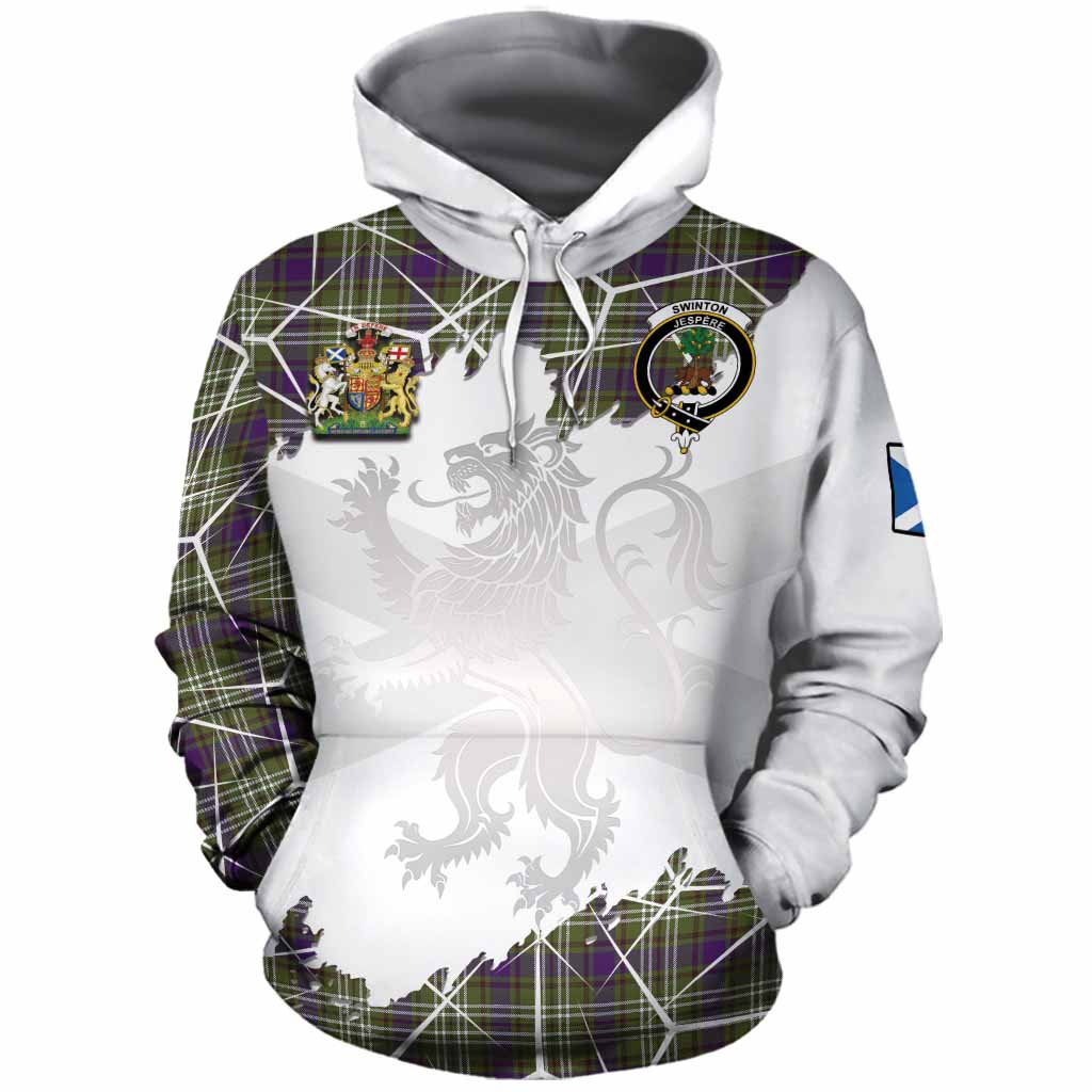 Swinton Tartan Cotton Hoodie with Family Crest and Lion Rampant Grunge Style