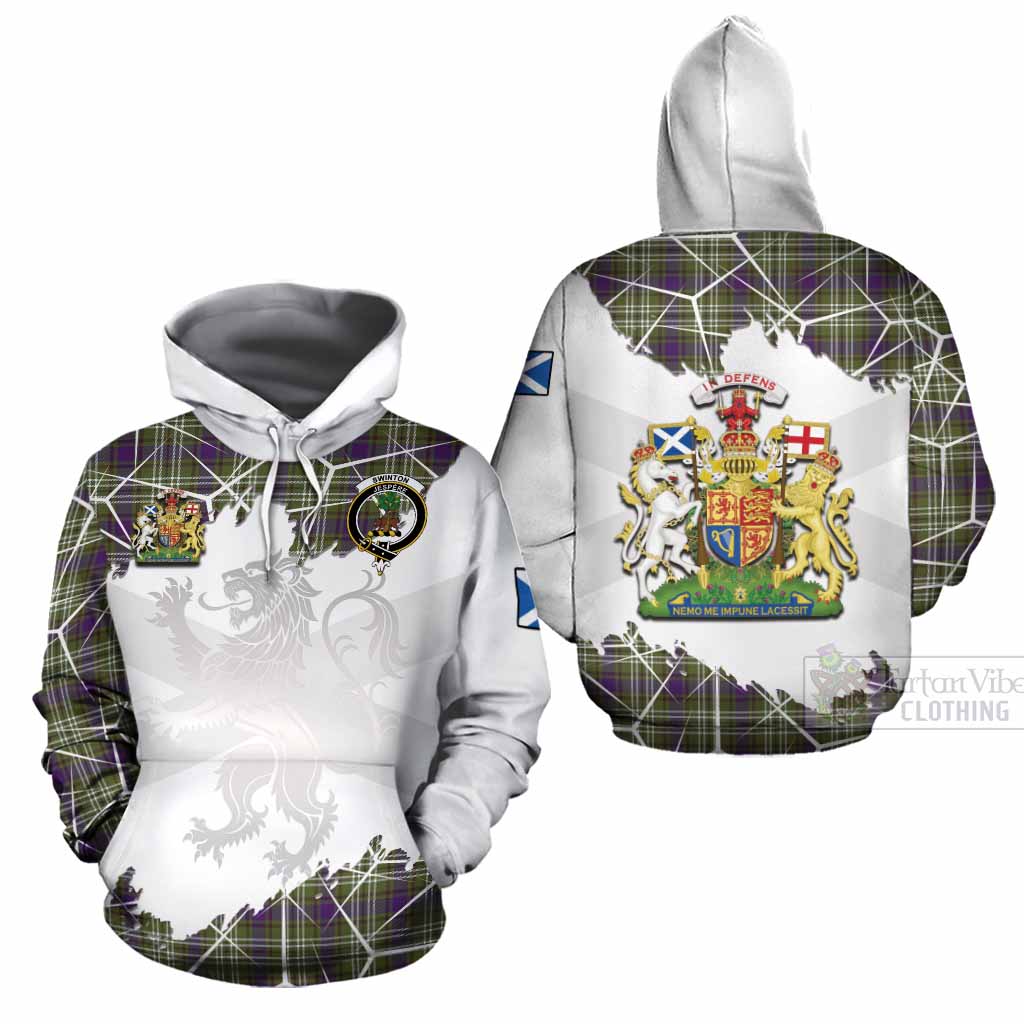 Swinton Tartan Cotton Hoodie with Family Crest and Lion Rampant Grunge Style