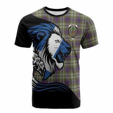 Swinton Tartan Crest Cotton T-shirt Scottish Golden Lions Wave Flow