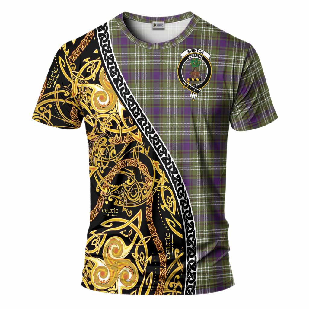 Swinton Tartan Crest T-Shirt Celtic Knot and Triple Trickle Spiral Symbols