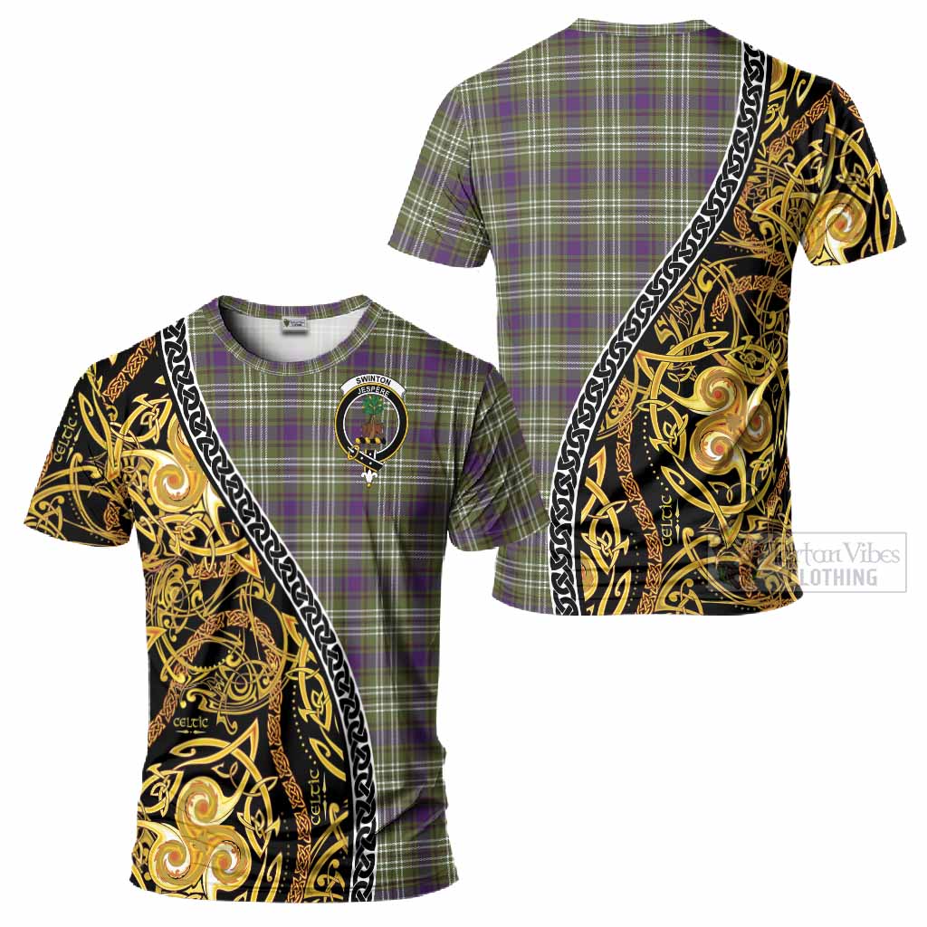 Swinton Tartan Crest T-Shirt Celtic Knot and Triple Trickle Spiral Symbols