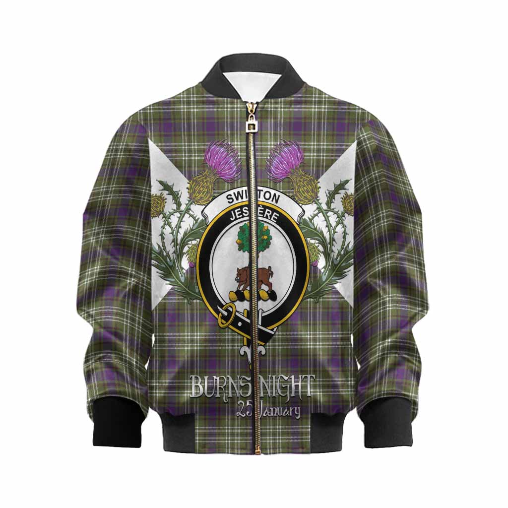 Swinton Tartan Family Crest Kid Bomber Jacket Scottish Burns Night Thistle Floral