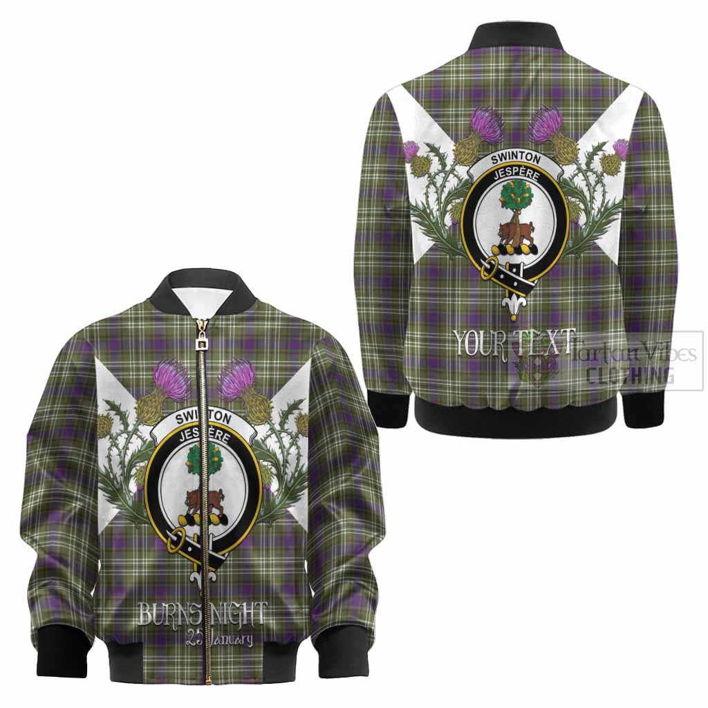 Swinton Tartan Family Crest Kid Bomber Jacket Scottish Burns Night Thistle Floral