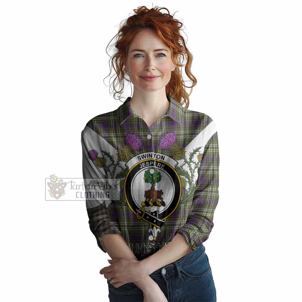 Swinton Tartan Family Crest Women Casual Shirt Scottish Burns Night Thistle Floral