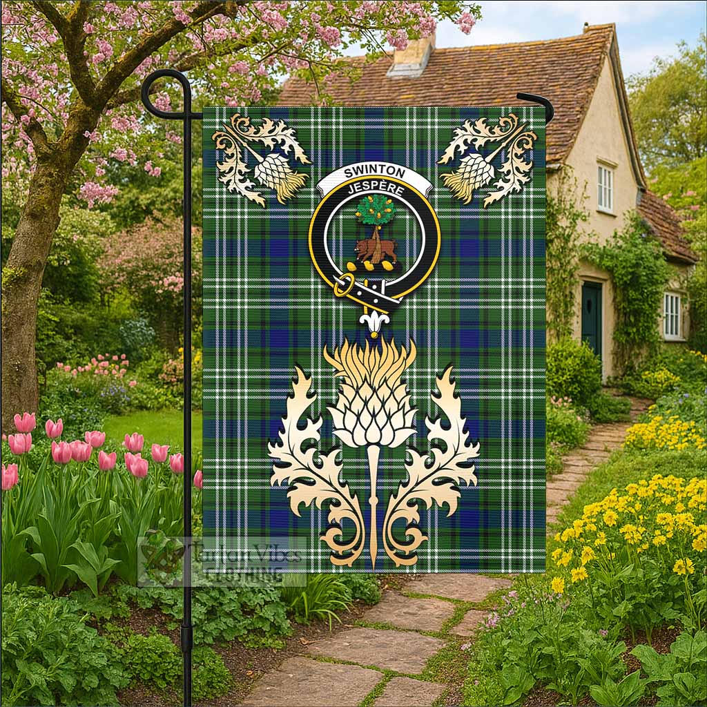 Swinton Tartan Garden Flag with Golden Regal Scottish Thistle Emblem - Tartan Vibes Clothing