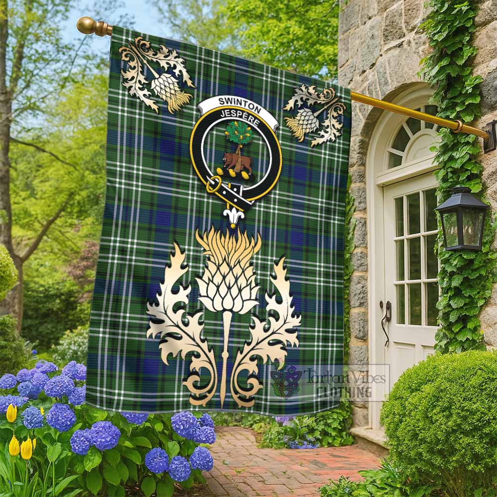 Swinton Tartan Garden Flag with Golden Regal Scottish Thistle Emblem - Tartan Vibes Clothing