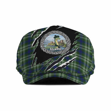 Swinton Tartan Loch Ness Monster Flat Cap, Jeff Cap Celtic Knot Nessie Art