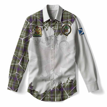 Swinton Tartan Women Casual Shirt with Family Crest and Lion Rampant Grunge Style