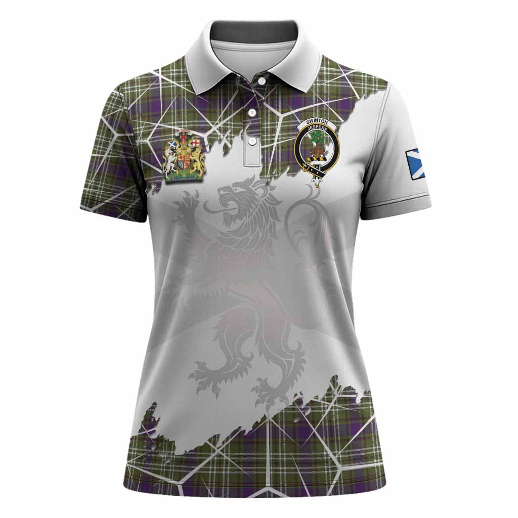 Swinton Tartan Women Polo Shirt with Family Crest and Lion Rampant Grunge Style