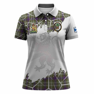 Swinton Tartan Women Polo Shirt with Family Crest and Lion Rampant Grunge Style