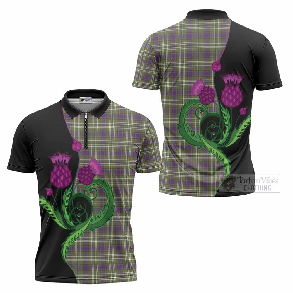 Swinton Tartan Zipper Polo Shirt Traditional Scottish Thistle