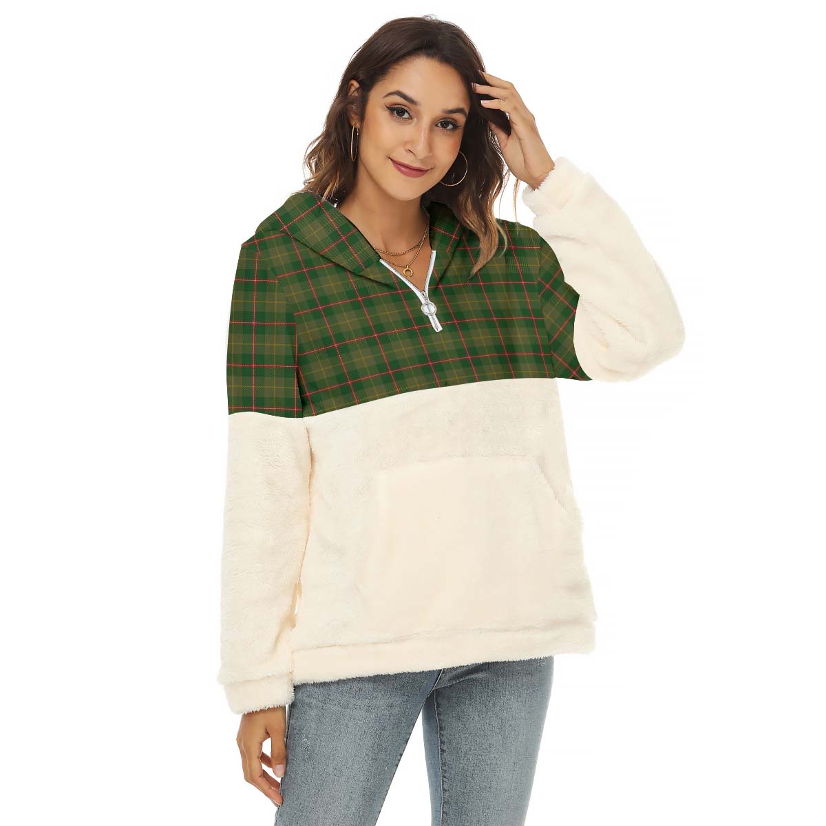 symington-tartan-womens-borg-fleece-hoodie-with-half-zip