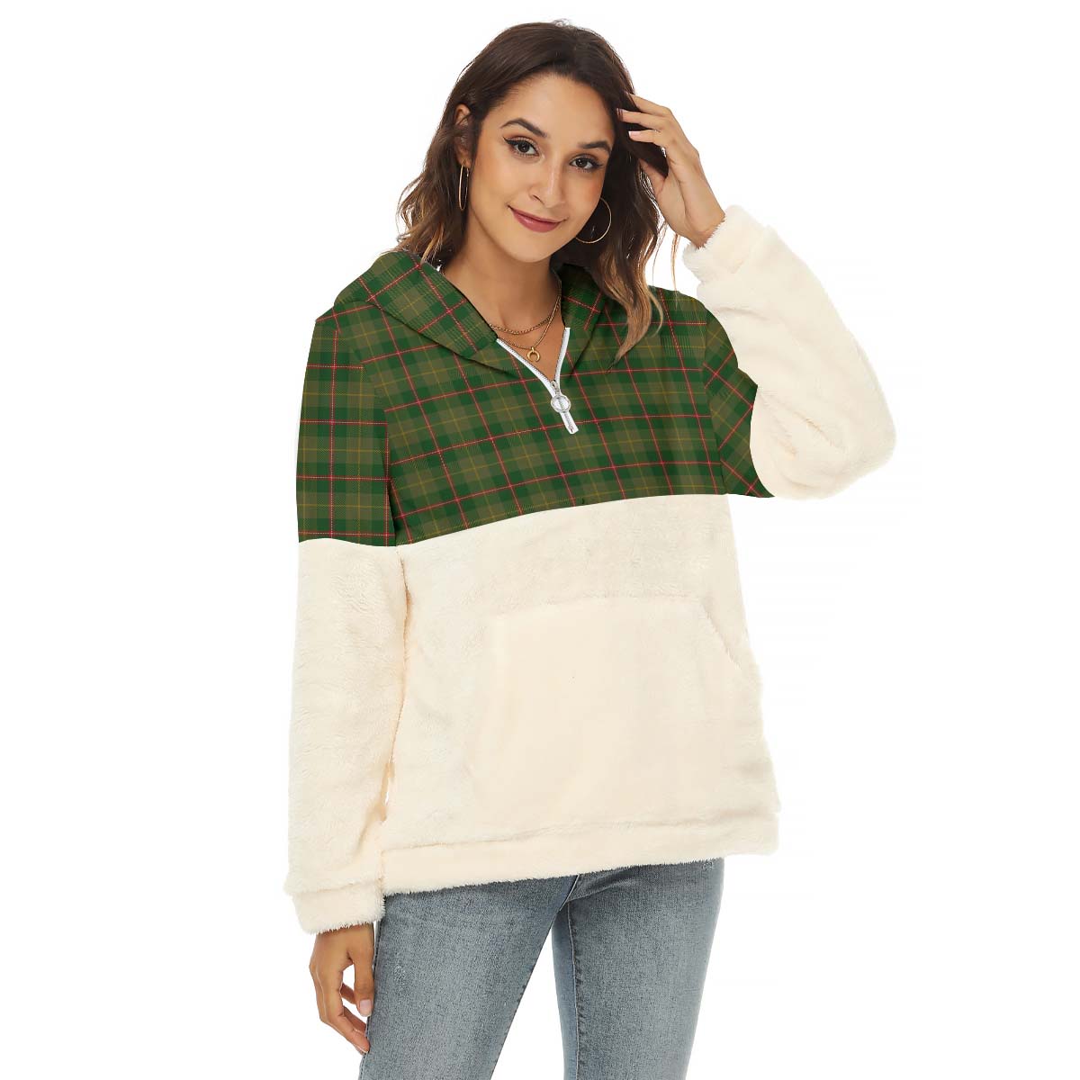 Symington Tartan Half Style Women's Borg Fleece Hoodie with Half Zip Female - Tartan Vibes Clothing