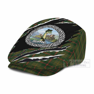 Symington Tartan Loch Ness Monster Flat Cap, Jeff Cap Celtic Knot Nessie Art