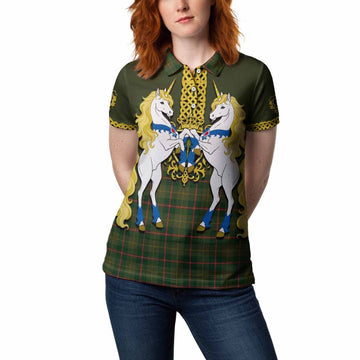 Symington Tartan Women Polo Shirt Unicorn Celtic Knot And Thistle Emblem