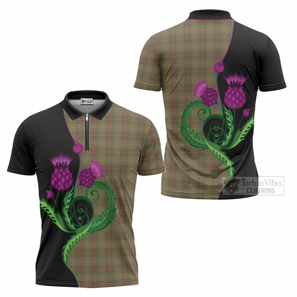 Symington Tartan Zipper Polo Shirt Traditional Scottish Thistle