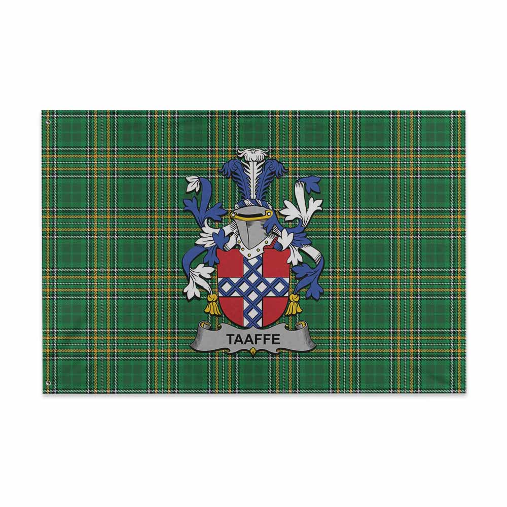 Tartan Vibes Clothing Taaffe Irish Clan Tartan House Flag with Coat of Arms
