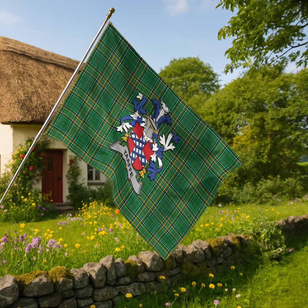 Tartan Vibes Clothing Taaffe Irish Clan Tartan House Flag with Coat of Arms