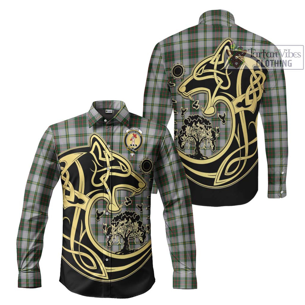 Tailylour Dress Tartan Long Sleeve Button Shirt with Family Crest Celtic Wolf Style Men's Shirt S - Tartan Vibes Clothing