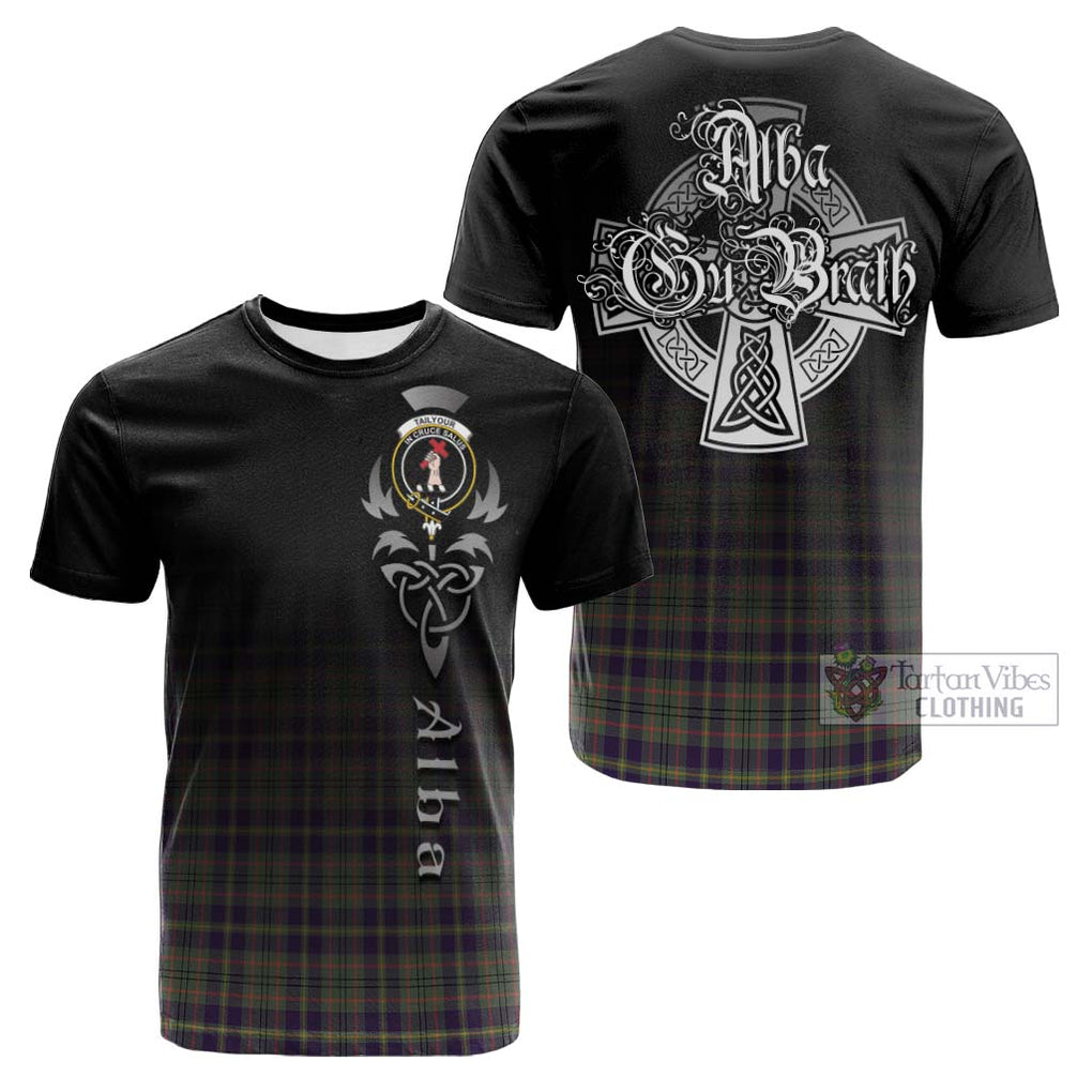 Tartan Vibes Clothing Tailylour Weathered Tartan Cotton T-shirt Featuring Alba Gu Brath Family Crest Celtic Inspired