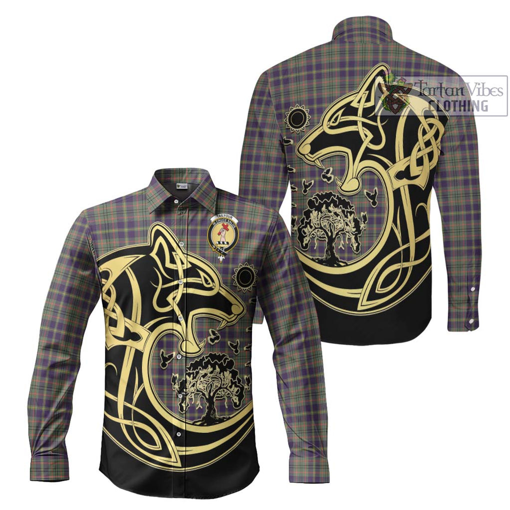 Tailylour Weathered Tartan Long Sleeve Button Shirt with Family Crest Celtic Wolf Style Men's Shirt S - Tartan Vibes Clothing