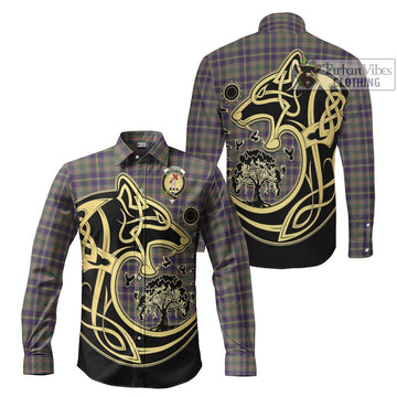 Tailylour Weathered Tartan Long Sleeve Button Shirt with Family Crest Celtic Wolf Style Men's Shirt S - Tartan Vibes Clothing