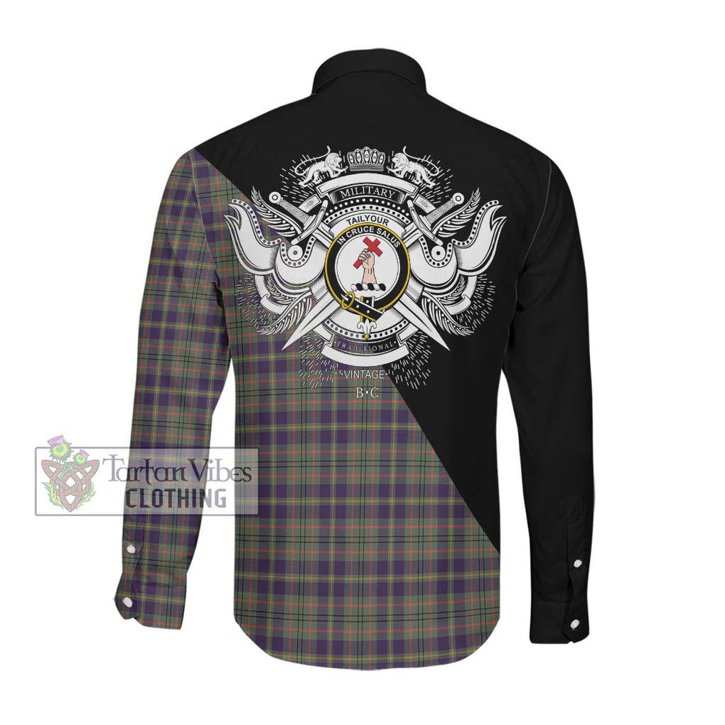 Tailylour Weathered Tartan Long Sleeve Button Shirt with Family Crest and Military Logo Style Men's Shirt - Tartanvibesclothing Shop