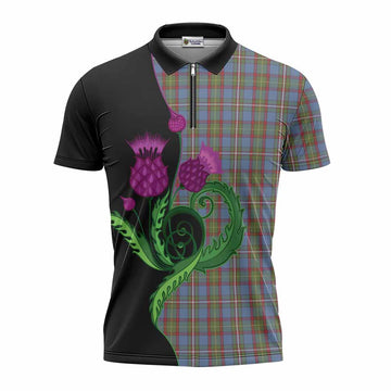 Tait Tartan Zipper Polo Shirt Traditional Scottish Thistle