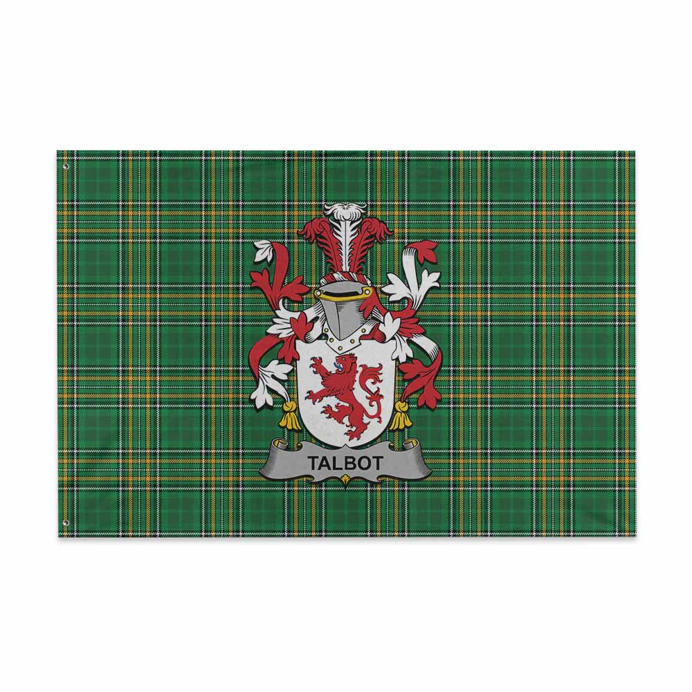 Tartan Vibes Clothing Talbot Irish Clan Tartan House Flag with Coat of Arms