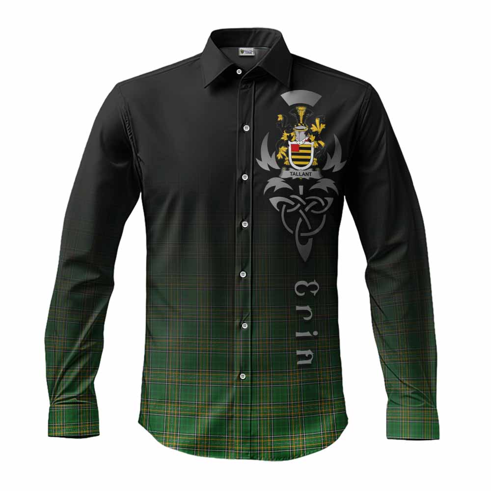 Tartan Vibes Clothing Tallant Irish Clan Long Sleeve Button Shirt with Coat of Arms Erin Go Bragh Celtic Inspired