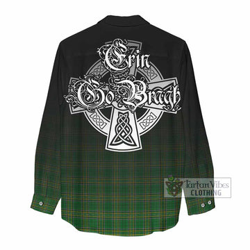 Tartan Vibes Clothing Tallant Irish Clan Women's Casual Shirt with Coat of Arms Erin Go Bragh Celtic Inspired