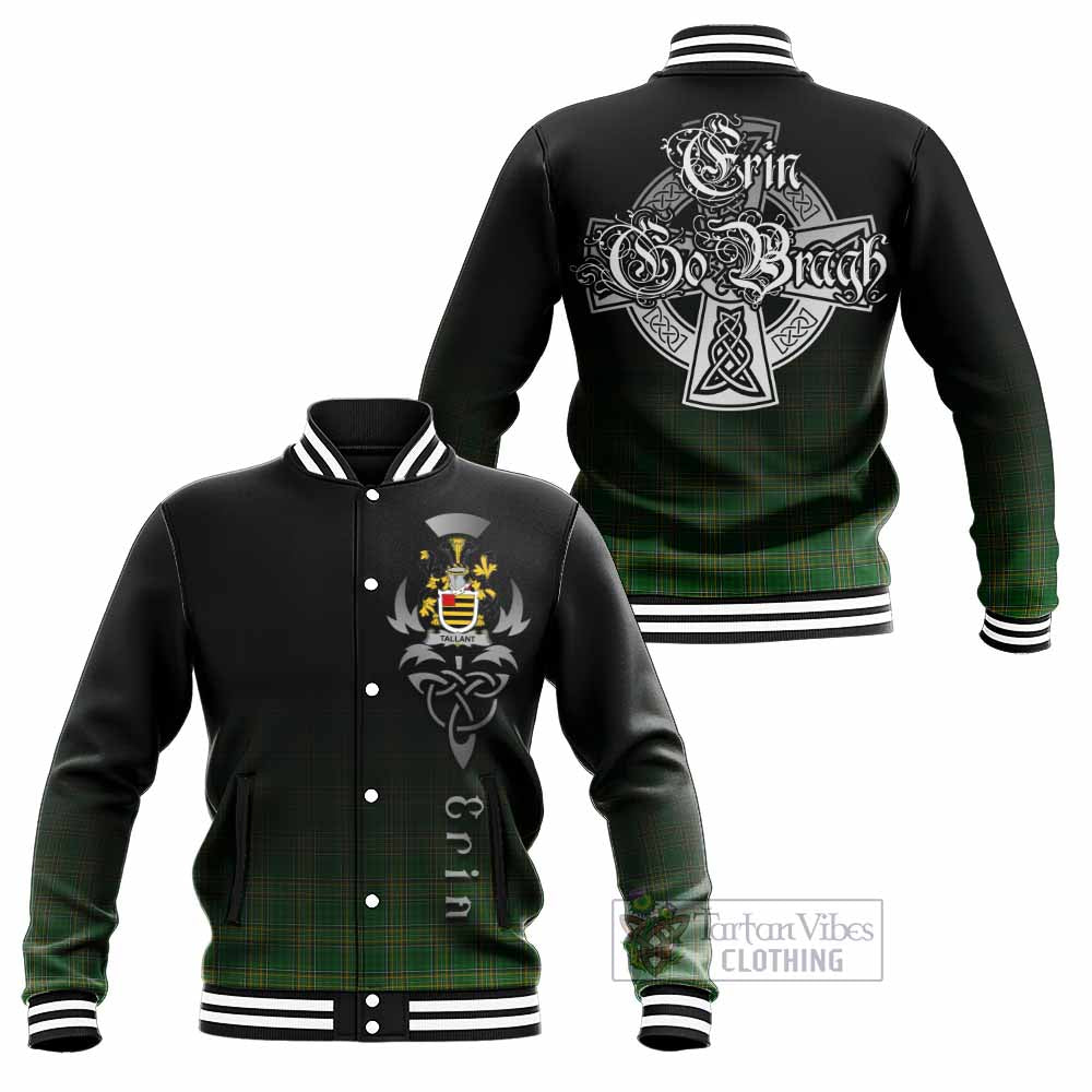 Tartan Vibes Clothing Tallant Irish Clan Baseball Jacket with Coat of Arms Erin Go Bragh Celtic Inspired