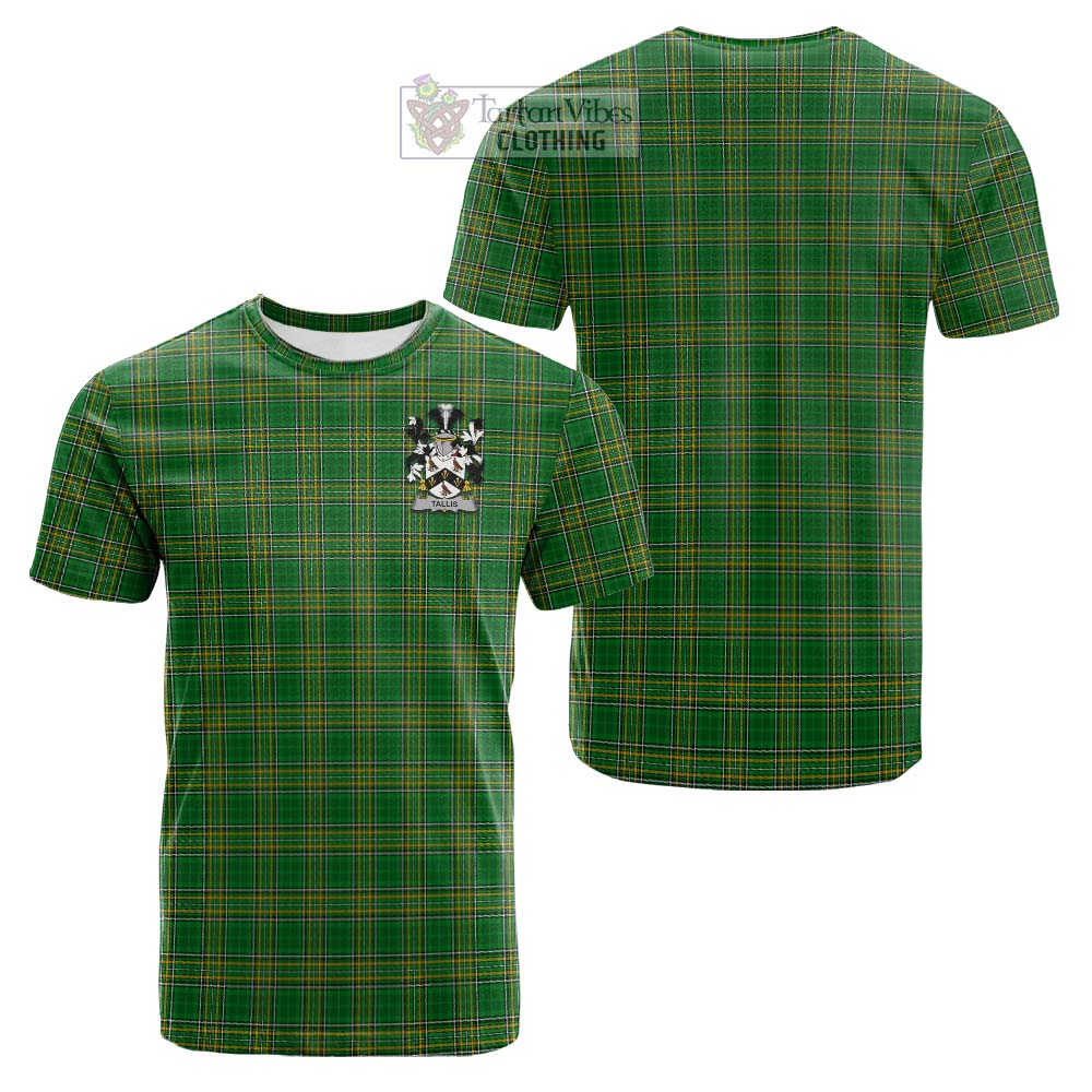 Tartan Vibes Clothing Tallis Irish Clan Tartan Cotton T-shirt with Coat of Arms