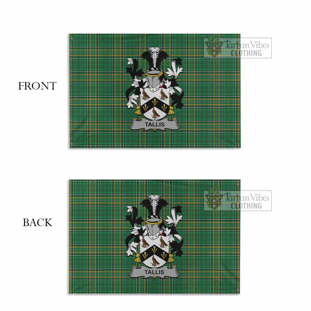 Tartan Vibes Clothing Tallis Irish Clan Tartan House Flag with Coat of Arms