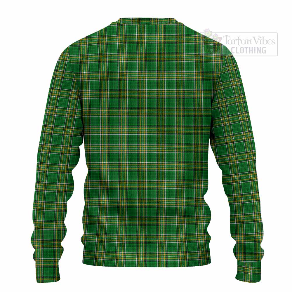 Tartan Vibes Clothing Tate Irish Clan Tartan Knitted Sweater with Coat of Arms