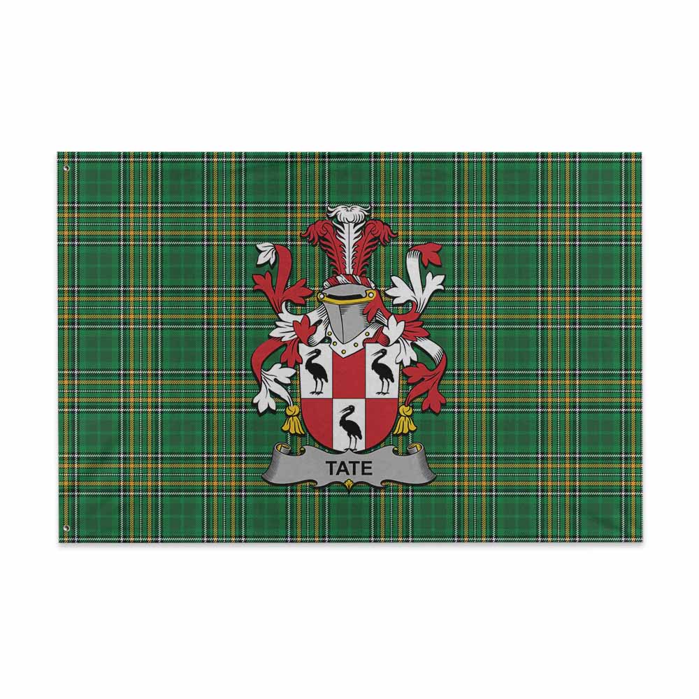 Tartan Vibes Clothing Tate Irish Clan Tartan House Flag with Coat of Arms