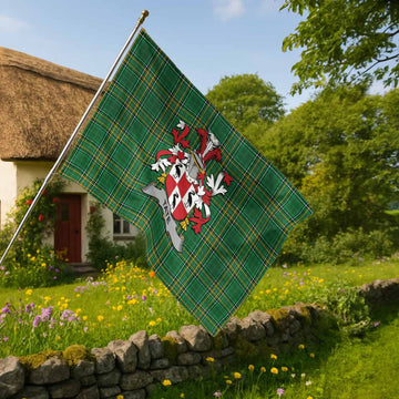 Tate Irish Clan Tartan House Flag with Coat of Arms
