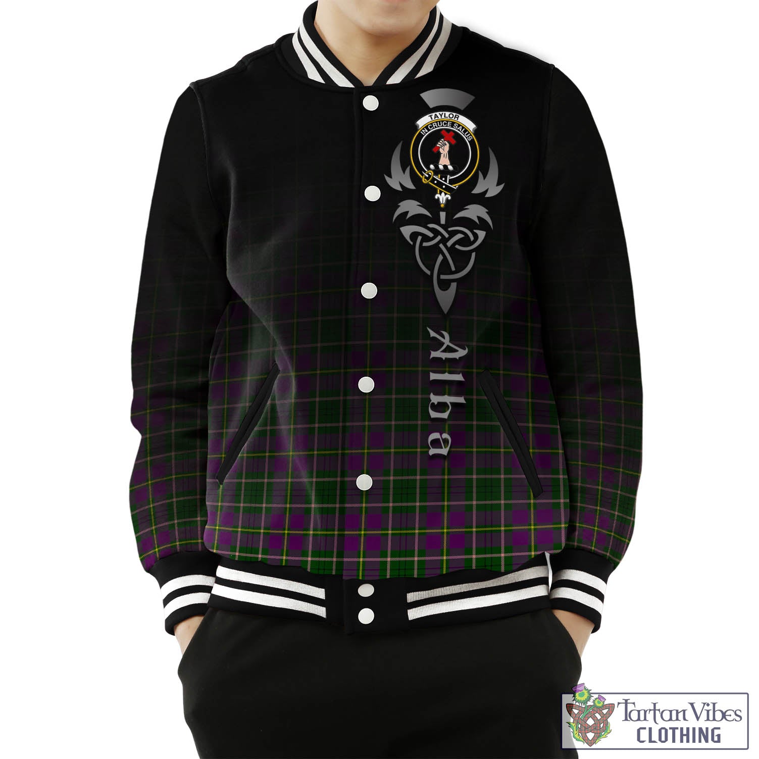 Tartan Vibes Clothing Taylor Tartan Baseball Jacket Featuring Alba Gu Brath Family Crest Celtic Inspired
