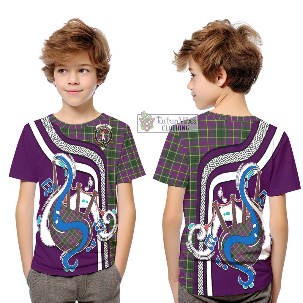 Tartan Vibes Clothing Taylor Tartan Kid T-Shirt with Epic Bagpipe Style