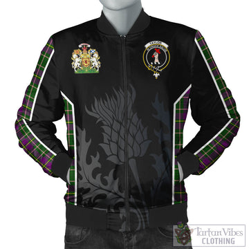 Taylor Tartan Bomber Jacket with Family Crest and Scottish Thistle Vibes Sport Style