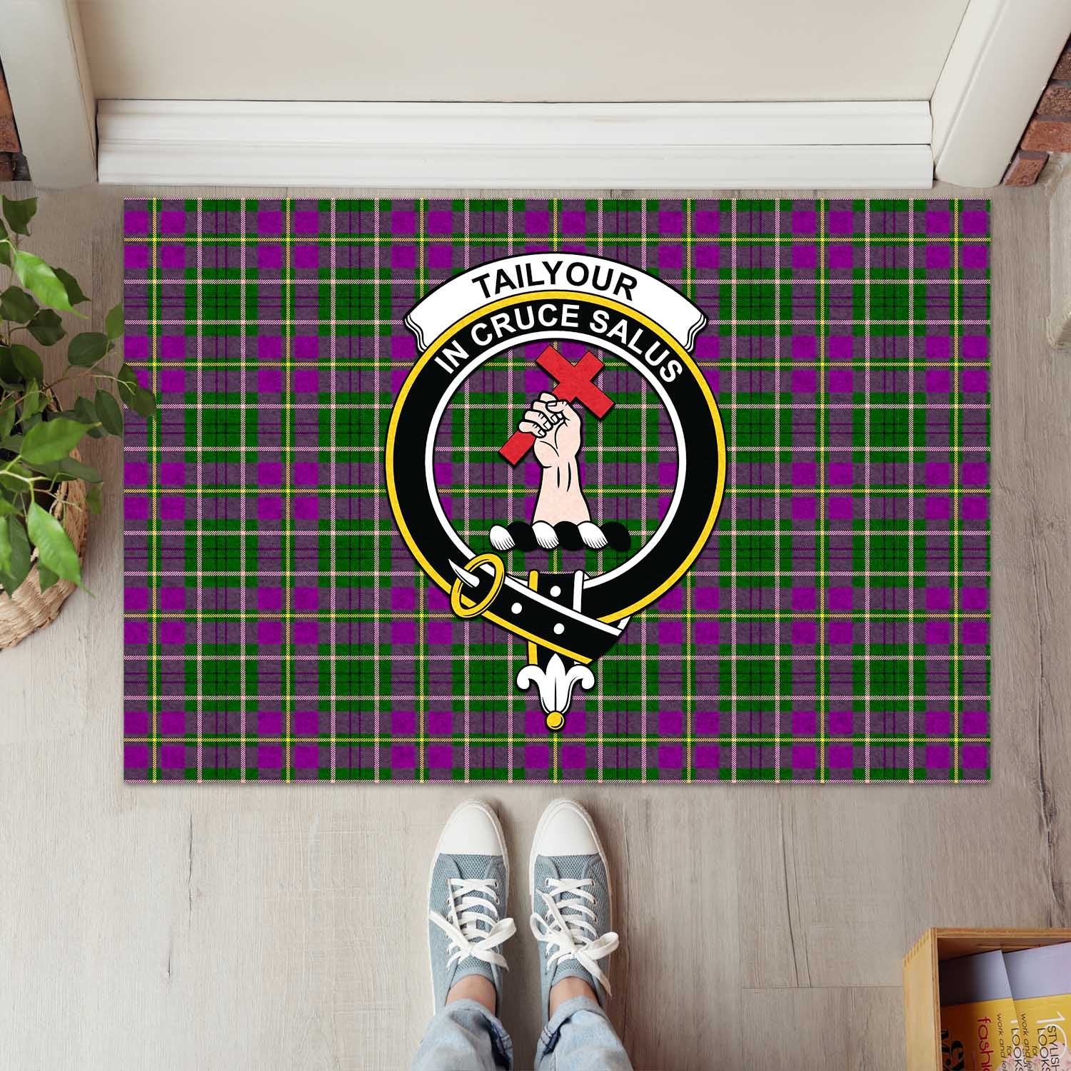 Taylor Tartan Door Mat with Family Crest - Tartanvibesclothing Shop