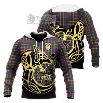 Taylor (Tailyour) Tartan Knitted Hoodie with Family Crest Celtic Wolf Style