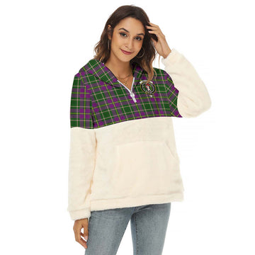 Taylor (Tailylour) Tartan Women's Borg Fleece Hoodie With Half Zip with Family Crest Female - Tartan Vibes Clothing