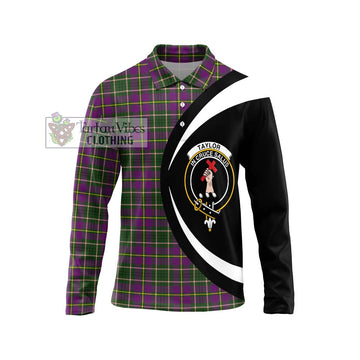 Taylor (Tailyour) Tartan Long Sleeve Polo Shirt with Family Crest Circle Style