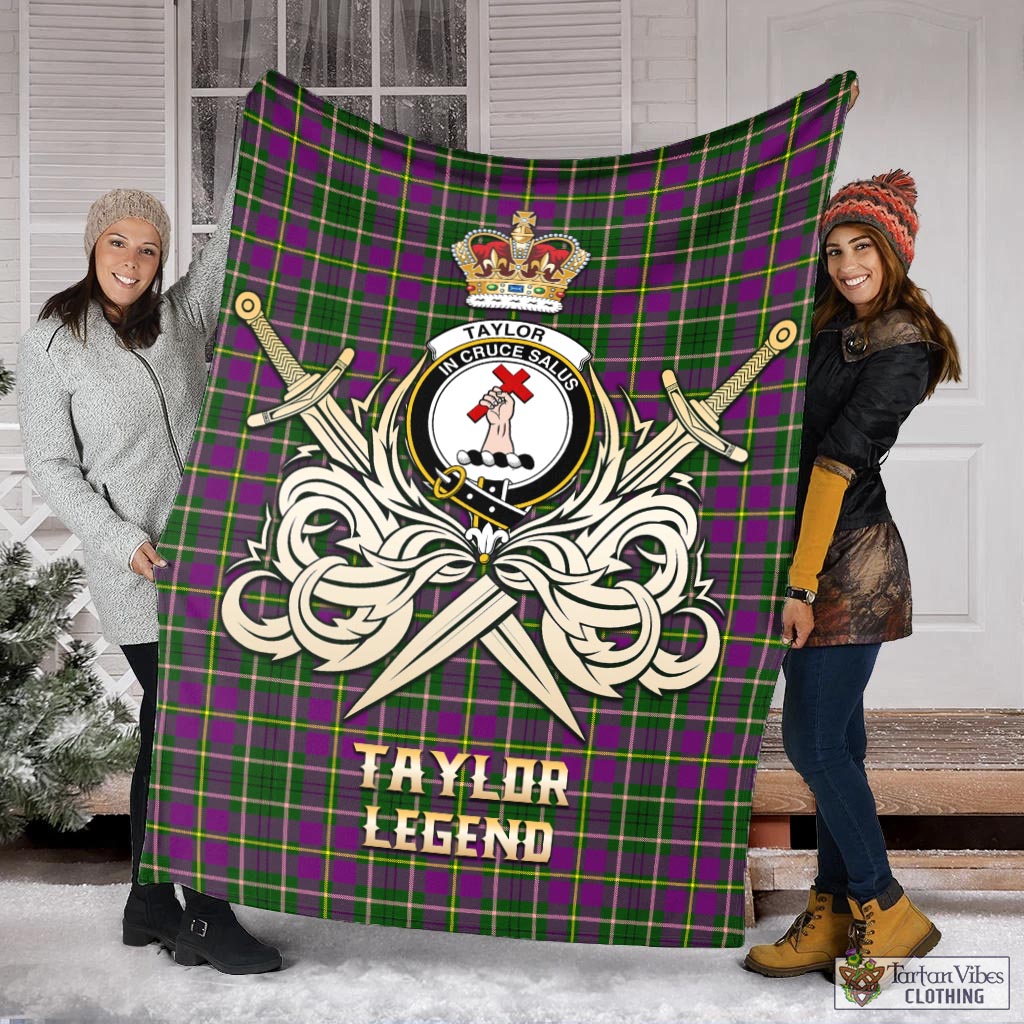 Tartan Vibes Clothing Taylor Tartan Blanket with Clan Crest and the Golden Sword of Courageous Legacy