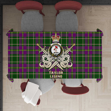 Taylor Tartan Tablecloth with Clan Crest and the Golden Sword of Courageous Legacy