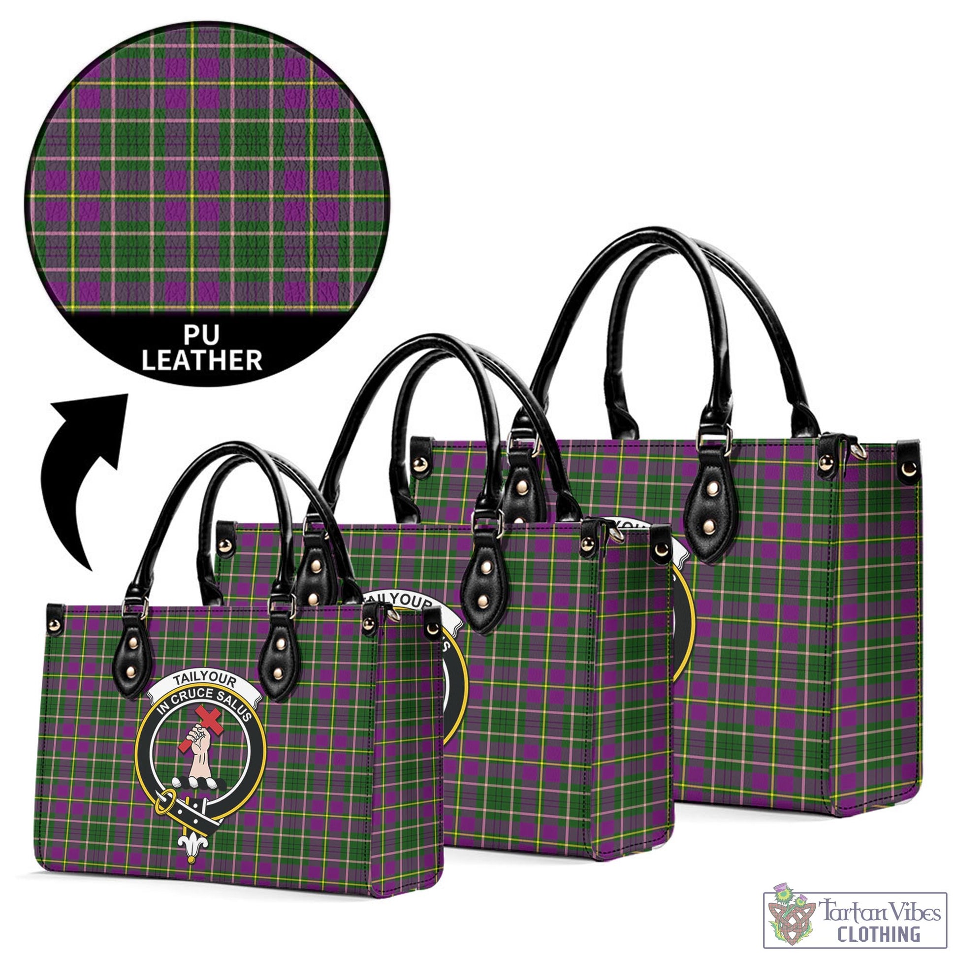 Tartan Vibes Clothing Taylor Tartan Luxury Leather Handbags with Family Crest