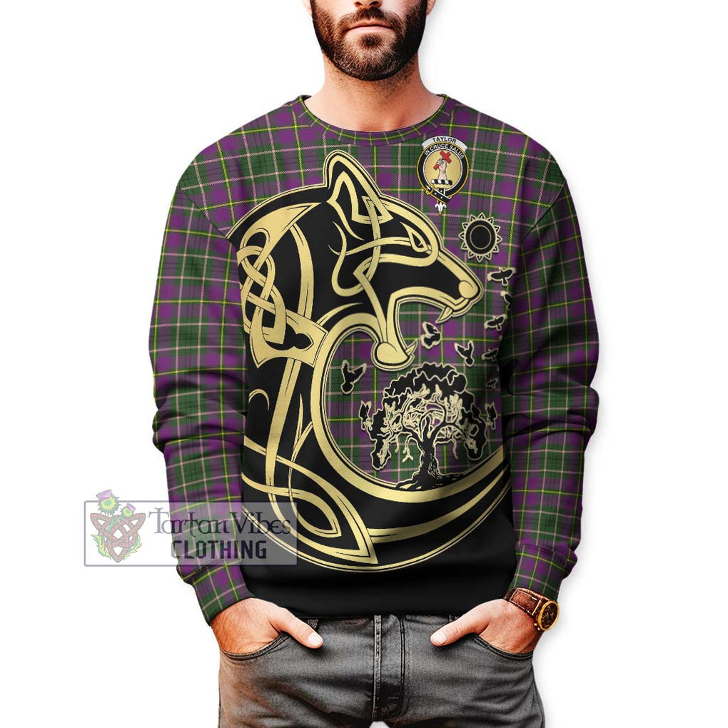 Taylor (Tailylour) Tartan Sweatshirt with Family Crest Celtic Wolf Style Unisex - Tartan Vibes Clothing